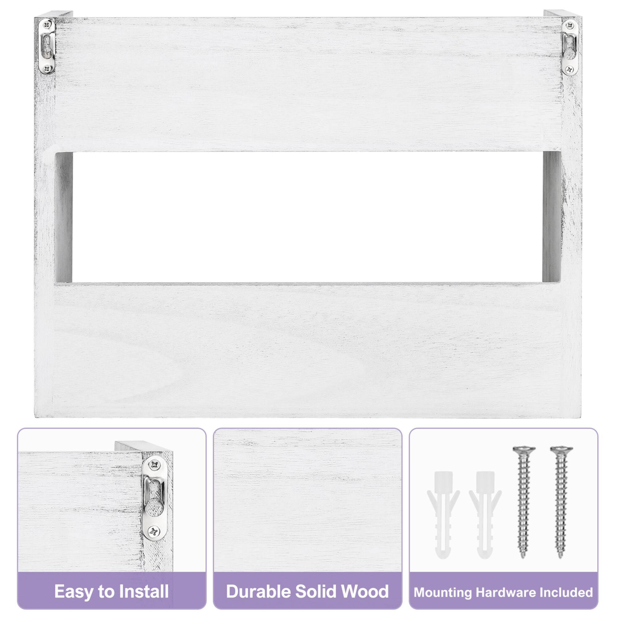 Rustic Wood Floating Storage Shelf with 3 Hooks